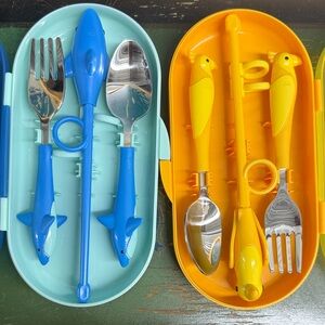 Fun reusable lunchbox shark and Parrot Utensil Set chop sticks fork spoon